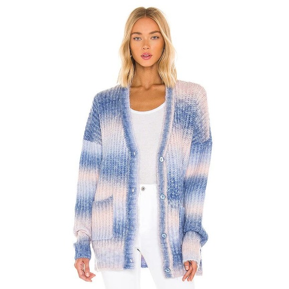 For Love Lemons Cardigan Pink Blue Celeste Fuzzy Waffle Knit